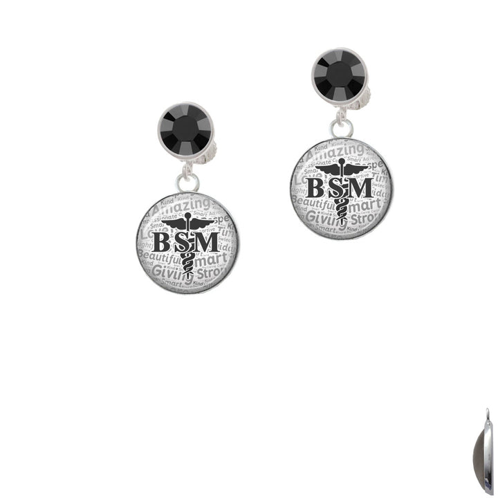 Domed Black BSM Crystal Clip On Earrings Image 3