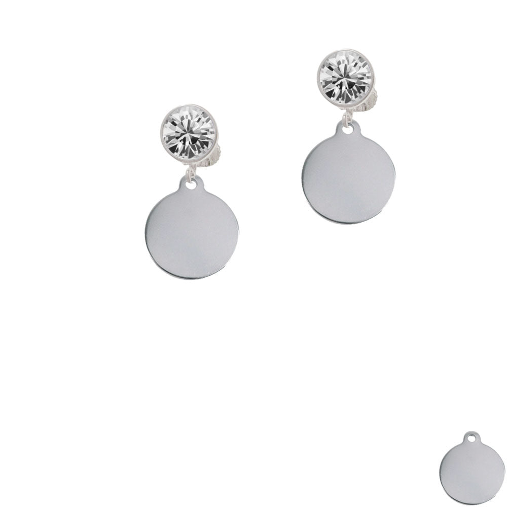 Stainless Steel Disc Crystal Clip On Earrings Image 2