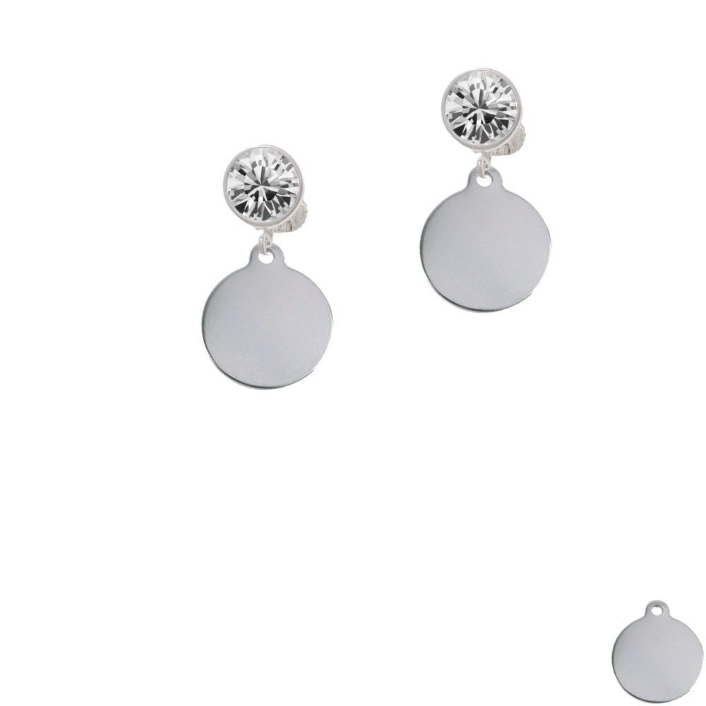 Stainless Steel Disc Crystal Clip On Earrings Image 1