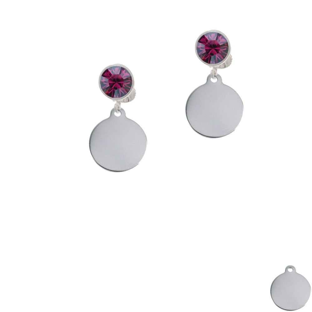 Stainless Steel Disc Crystal Clip On Earrings Image 1