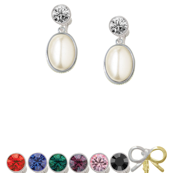 Small Cream Imitation Pearl Crystal Clip On Earrings Image 1