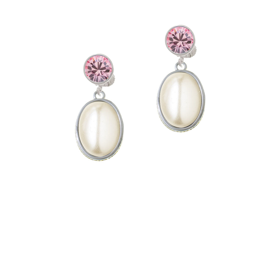 Small Cream Imitation Pearl Crystal Clip On Earrings Image 4