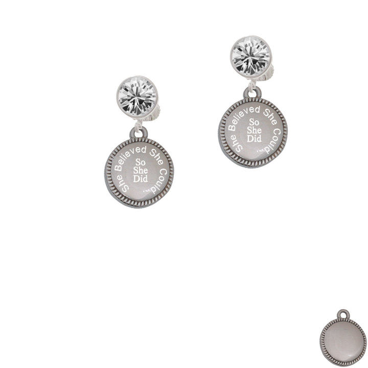 Stainless Steel She Believed She Could So She Did on Flange Crystal Clip On Earrings Image 2