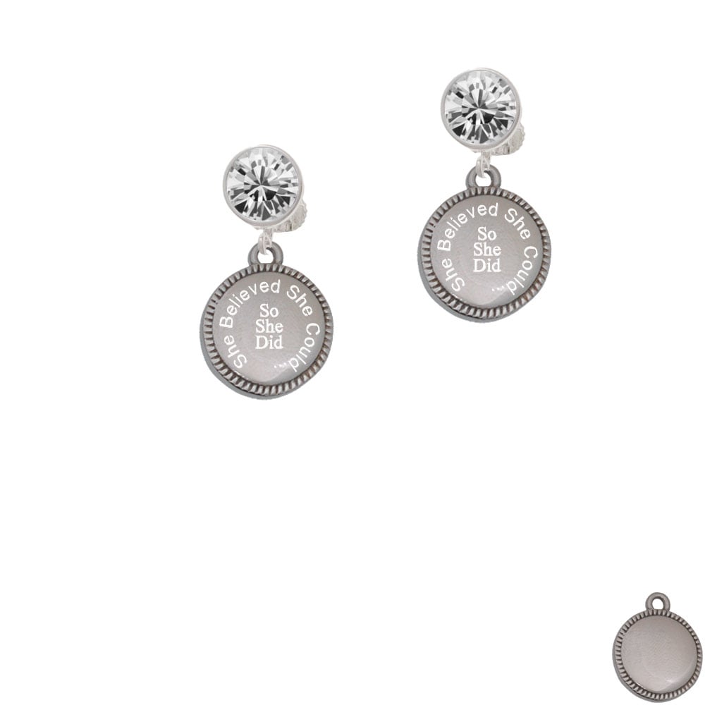 Stainless Steel She Believed She Could So She Did on Flange Crystal Clip On Earrings Image 1