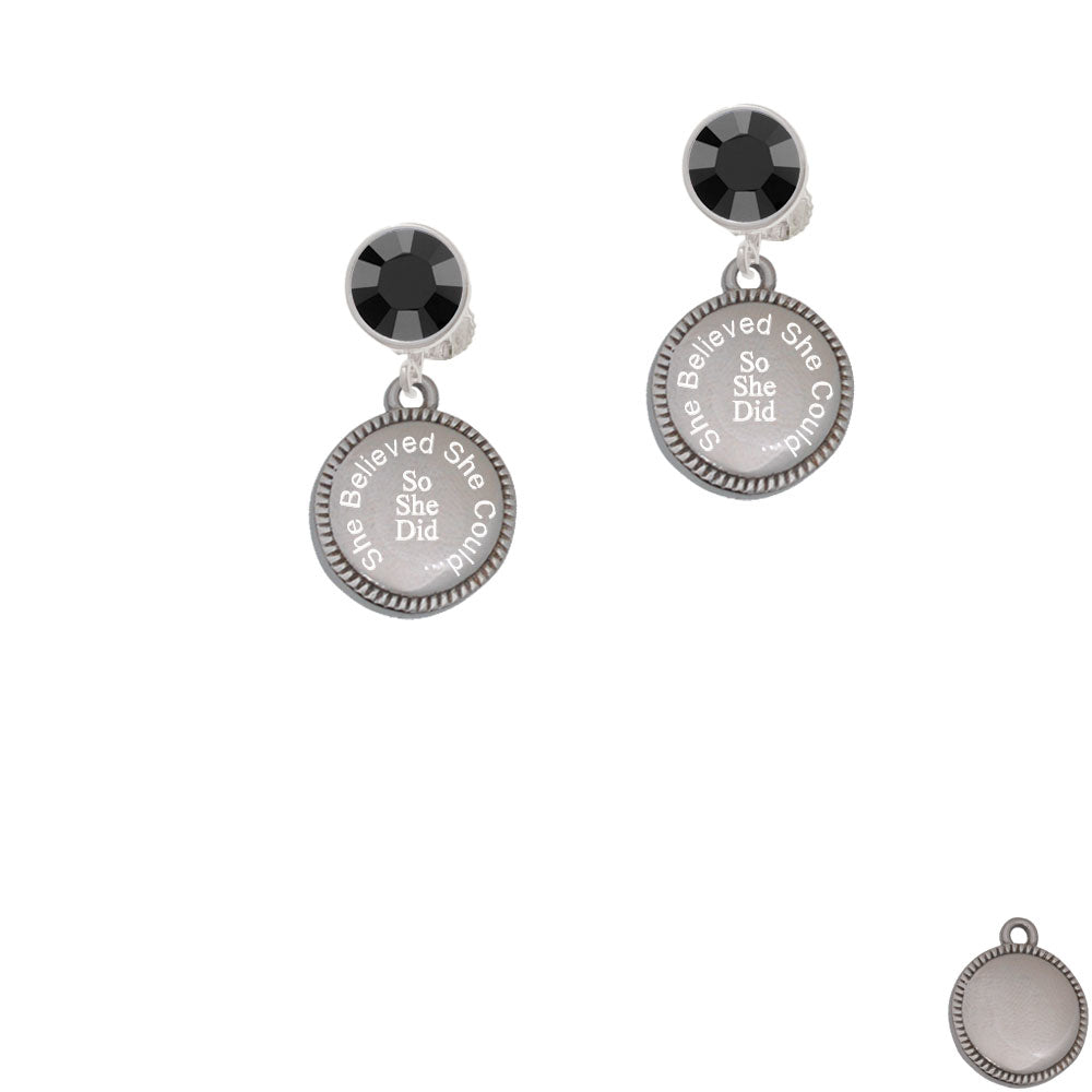 Stainless Steel She Believed She Could So She Did on Flange Crystal Clip On Earrings Image 3