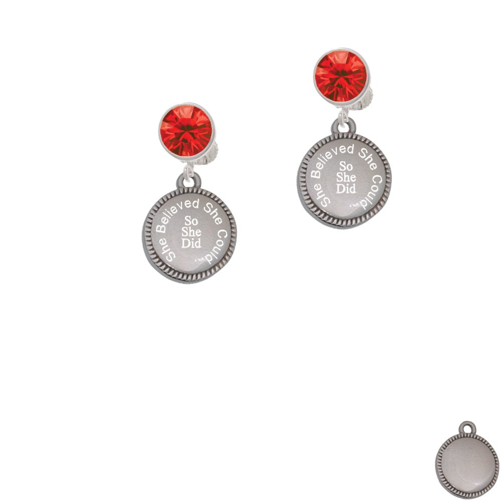 Stainless Steel She Believed She Could So She Did on Flange Crystal Clip On Earrings Image 1