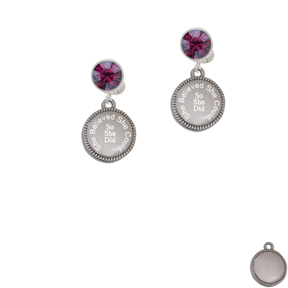 Stainless Steel She Believed She Could So She Did on Flange Crystal Clip On Earrings Image 8