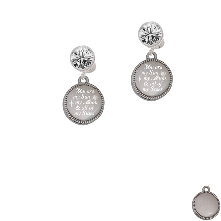 Stainless Steel You are My Sun My Moon on Flange Crystal Clip On Earrings Image 1