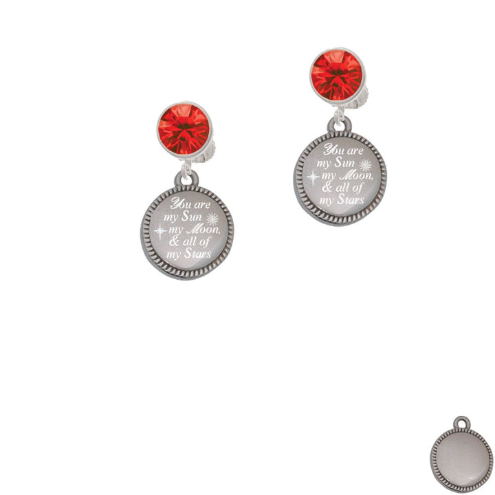 Stainless Steel You are My Sun My Moon on Flange Crystal Clip On Earrings Image 1