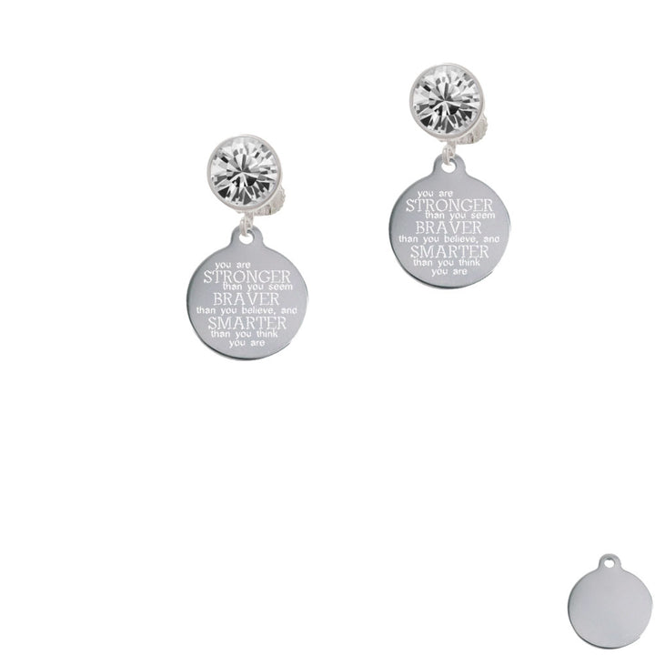 Stainless Steel Disc Stronger Braver Smarter Crystal Clip On Earrings Image 2