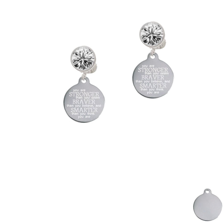 Stainless Steel Disc Stronger Braver Smarter Crystal Clip On Earrings Image 1