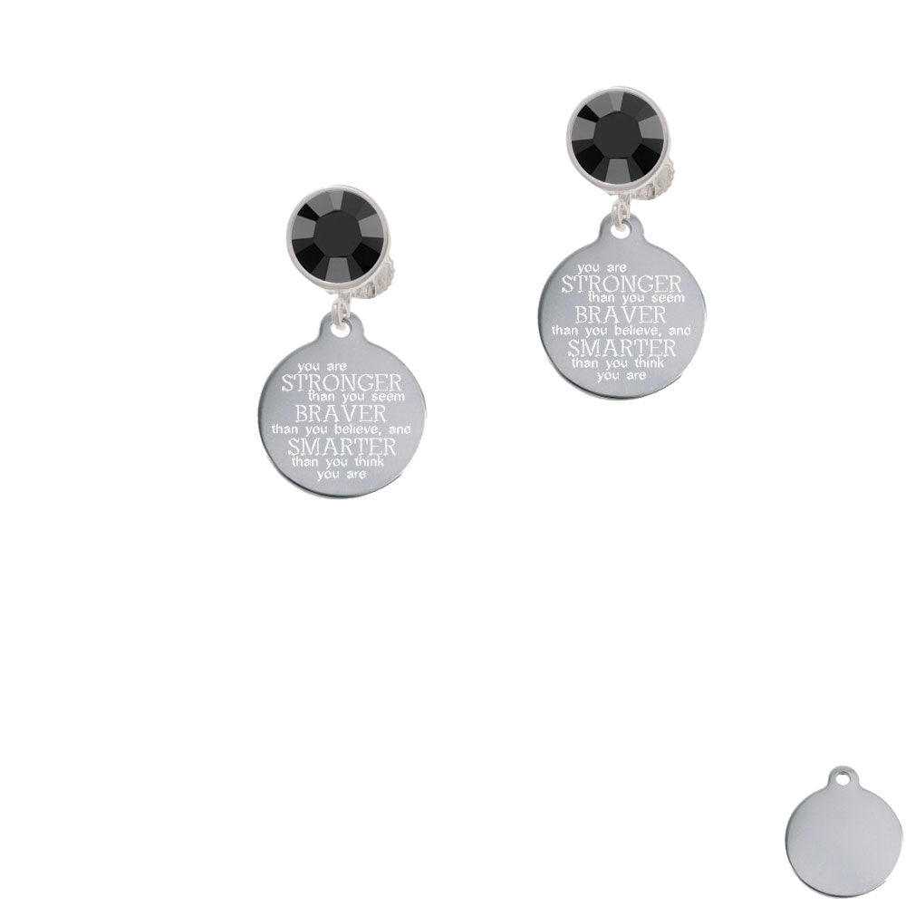 Stainless Steel Disc Stronger Braver Smarter Crystal Clip On Earrings Image 3