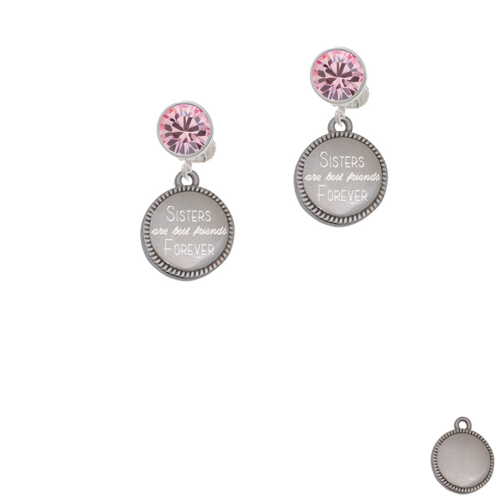 Stainless Steel Sisters are Best Friends Forever on Flange Crystal Clip On Earrings Image 4