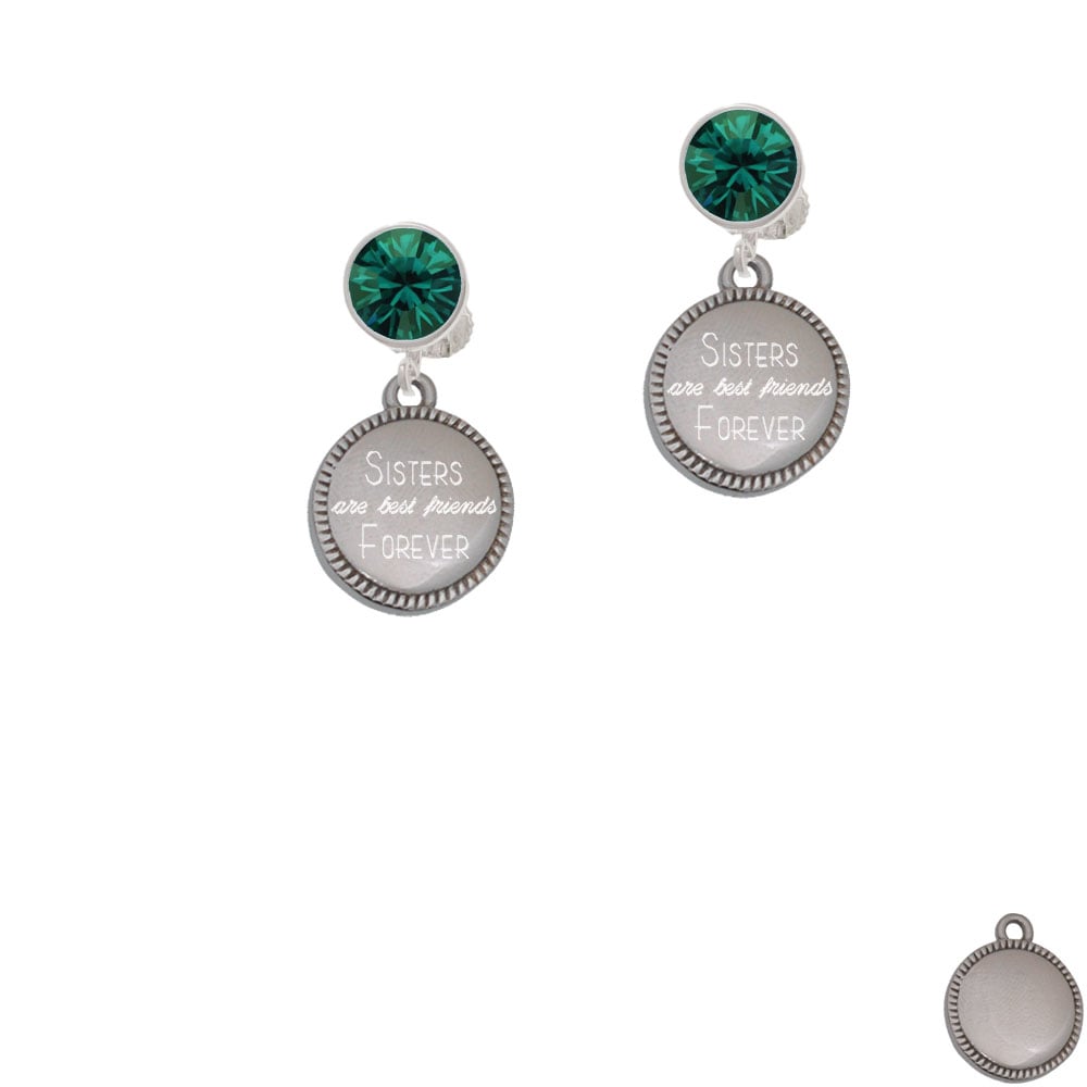 Stainless Steel Sisters are Best Friends Forever on Flange Crystal Clip On Earrings Image 1