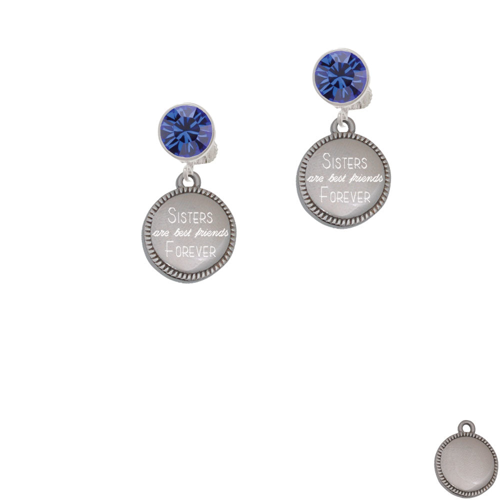 Stainless Steel Sisters are Best Friends Forever on Flange Crystal Clip On Earrings Image 7