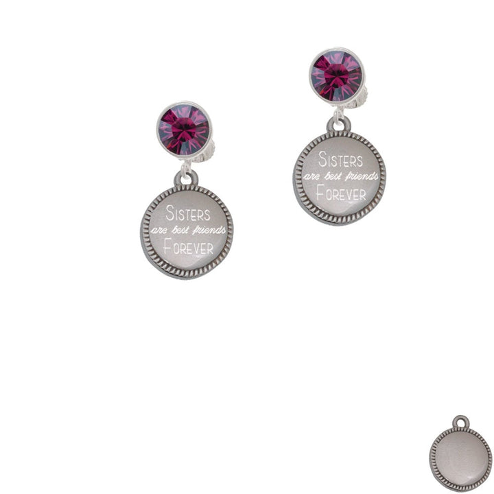 Stainless Steel Sisters are Best Friends Forever on Flange Crystal Clip On Earrings Image 8