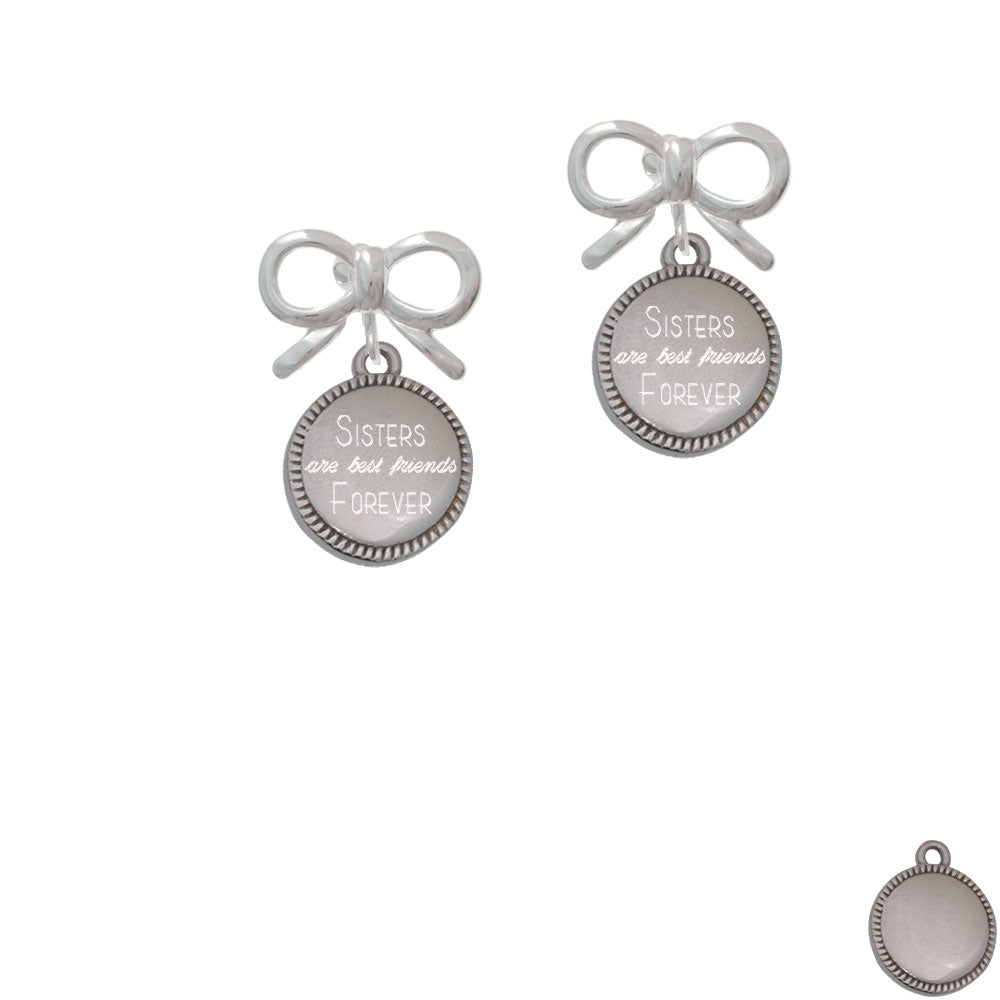 Stainless Steel Sisters are Best Friends Forever on Flange Crystal Clip On Earrings Image 9