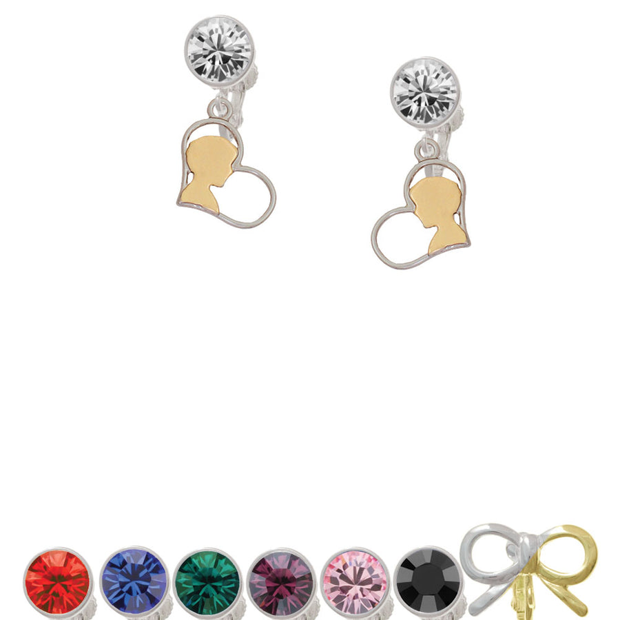 Two Tone Boy Silhouette in Heart Crystal Clip On Earrings Image 1