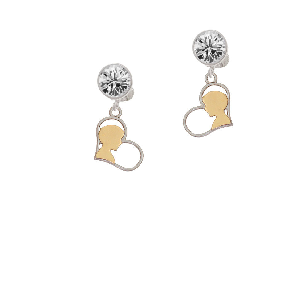 Two Tone Boy Silhouette in Heart Crystal Clip On Earrings Image 2