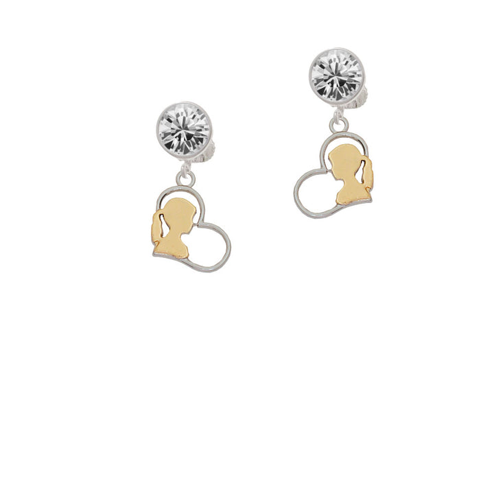 Two Tone Girl Silhouette in Heart Crystal Clip On Earrings Image 2