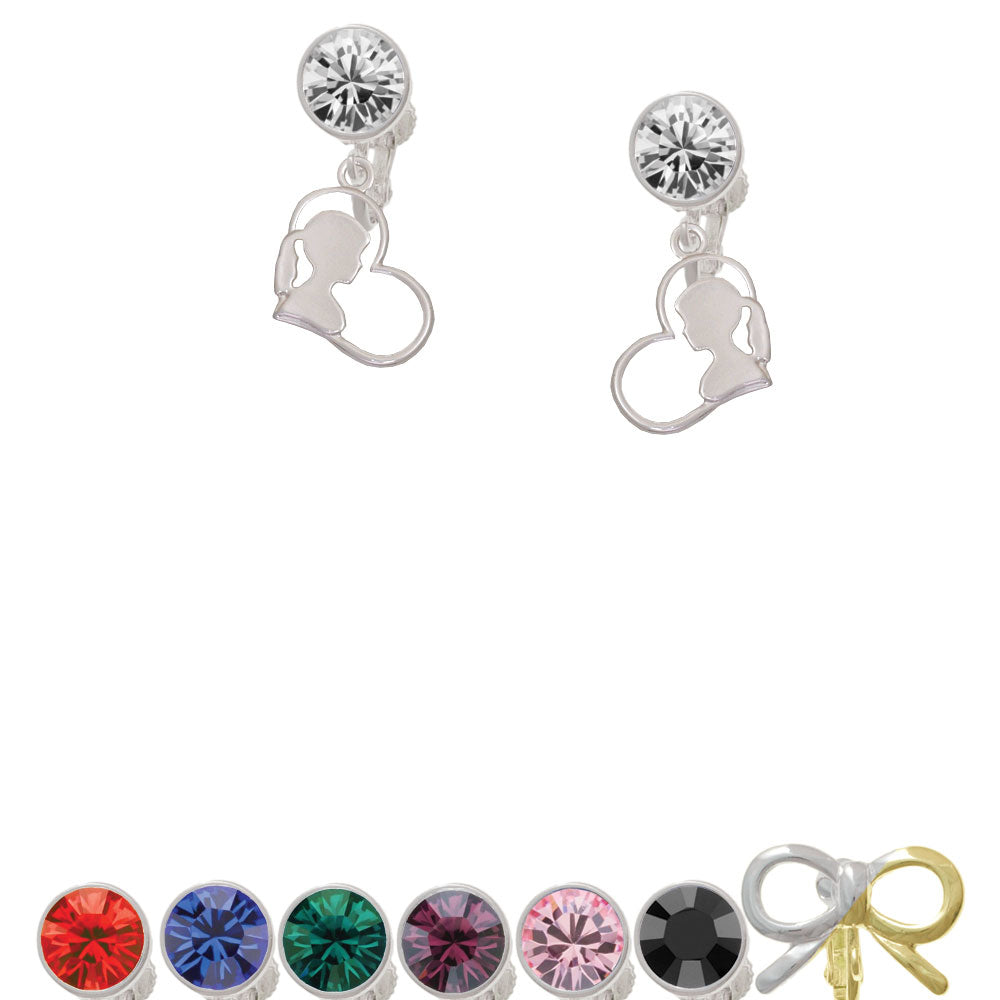 Girl Silhouette in Heart Crystal Clip On Earrings Image 1