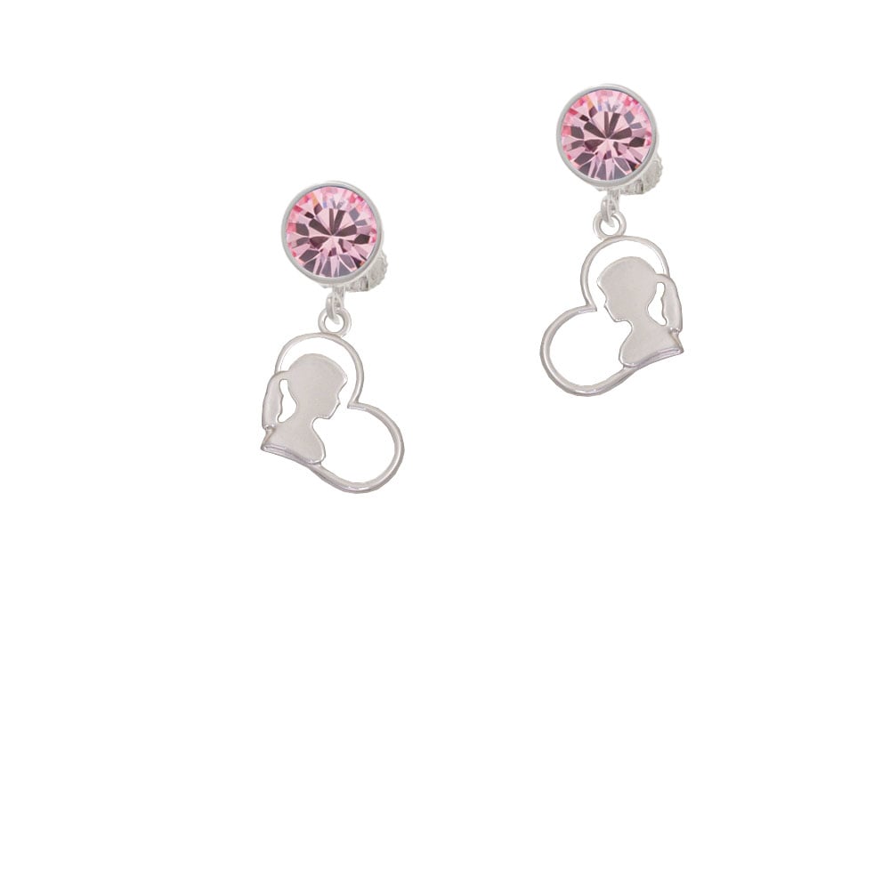 Girl Silhouette in Heart Crystal Clip On Earrings Image 1