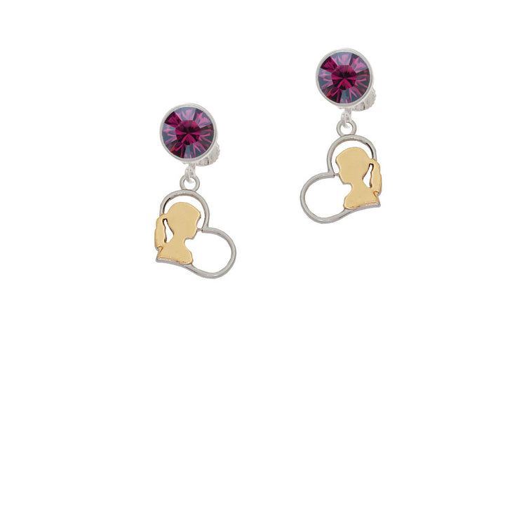 Two Tone Girl Silhouette in Heart Crystal Clip On Earrings Image 8