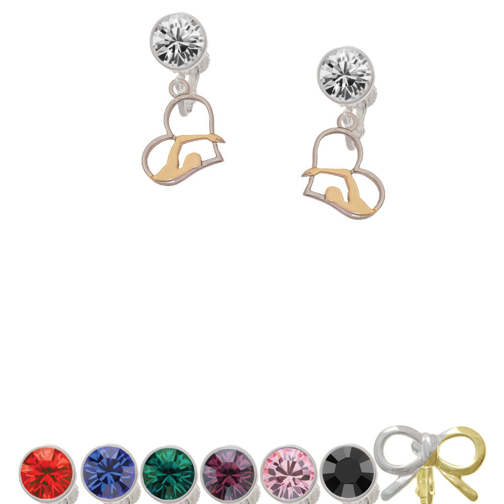 Two Tone Swimmer in Heart Crystal Clip On Earrings Image 1