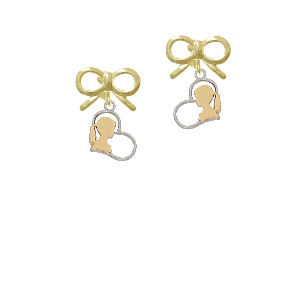 Two Tone Girl Silhouette in Heart Crystal Clip On Earrings Image 10