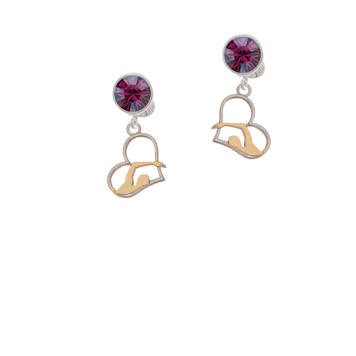 Two Tone Swimmer in Heart Crystal Clip On Earrings Image 8