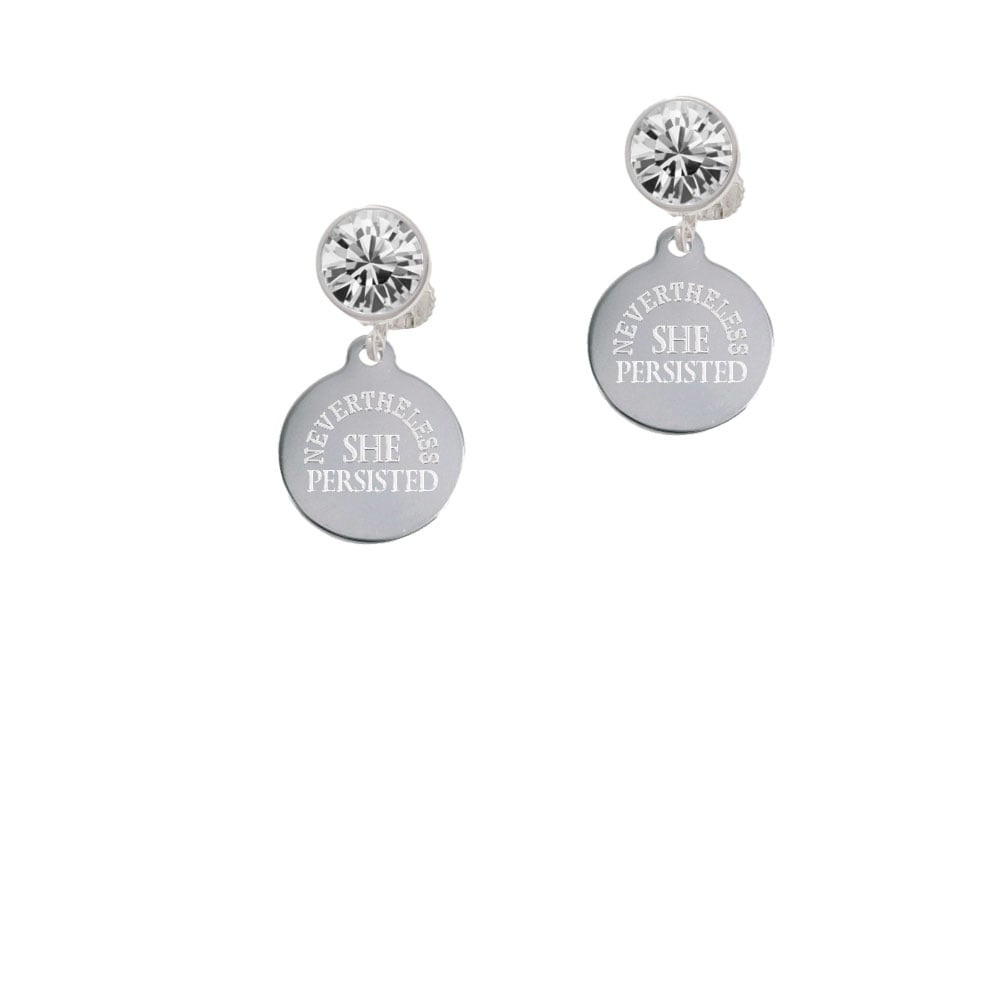 Engraved Nevertheless She Persisted Crystal Clip On Earrings Image 2