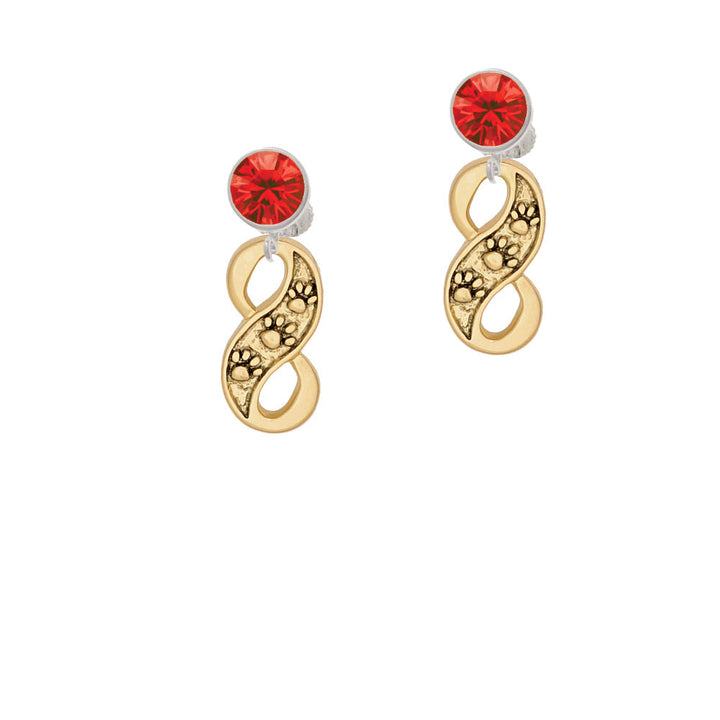 Gold Tone Paw Prints Infinity Crystal Clip On Earrings Image 4