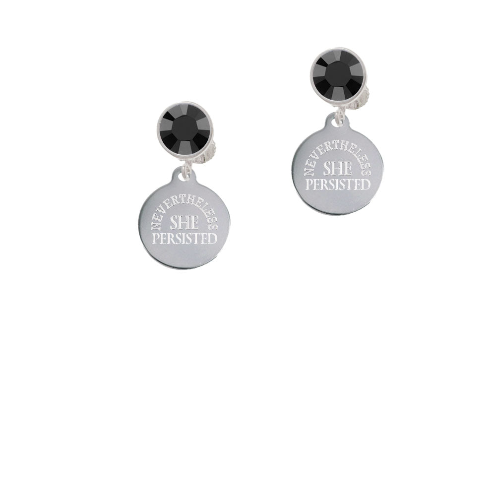 Engraved Nevertheless She Persisted Crystal Clip On Earrings Image 3