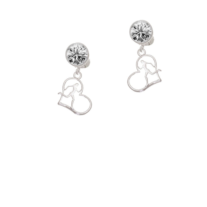 Two Tone Runner Silhouette in Heart Crystal Clip On Earrings Image 2