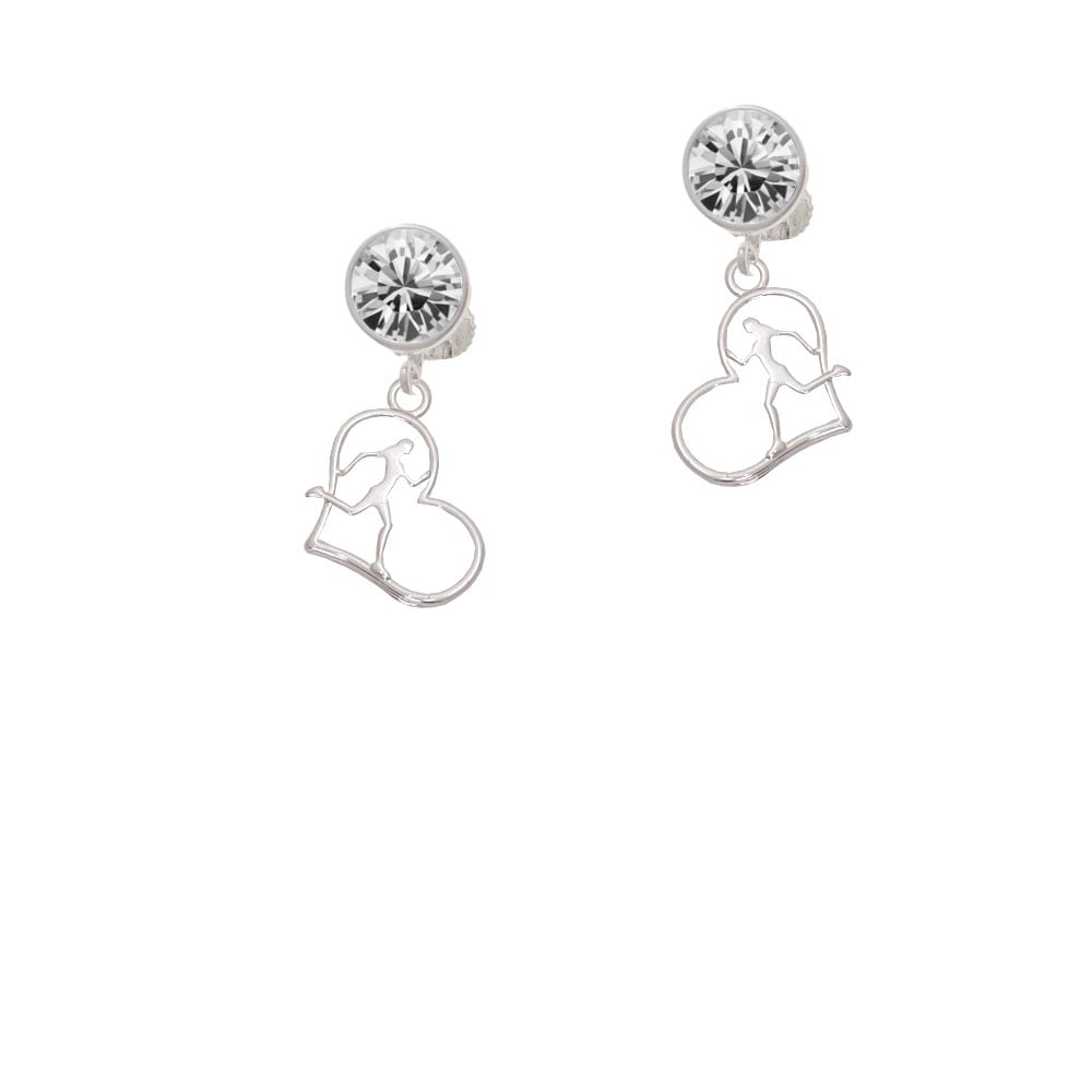 Two Tone Runner Silhouette in Heart Crystal Clip On Earrings Image 1