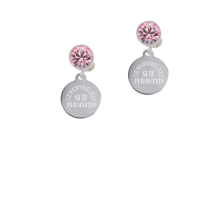 Engraved Nevertheless She Persisted Crystal Clip On Earrings Image 4