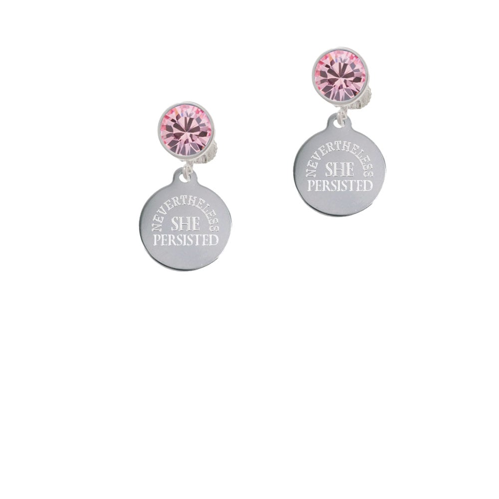 Engraved Nevertheless She Persisted Crystal Clip On Earrings Image 1