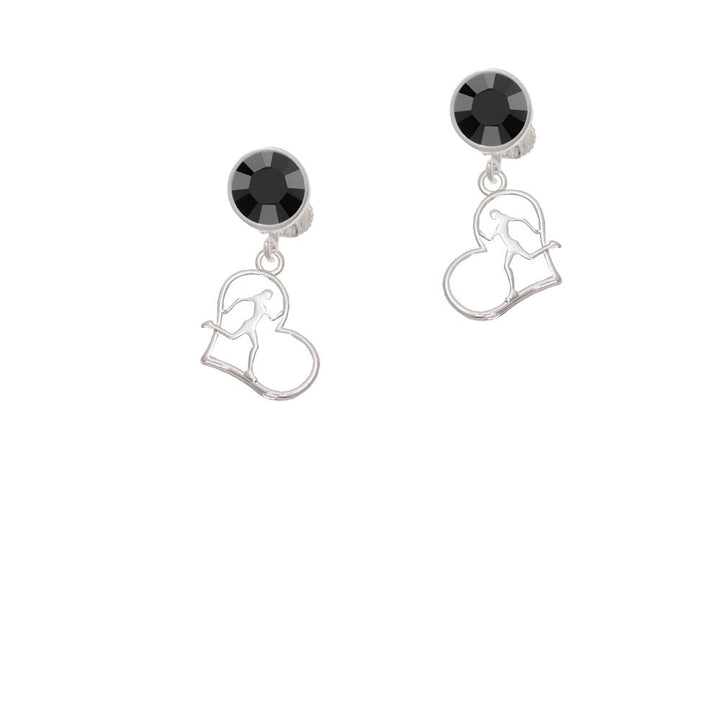 Two Tone Runner Silhouette in Heart Crystal Clip On Earrings Image 3