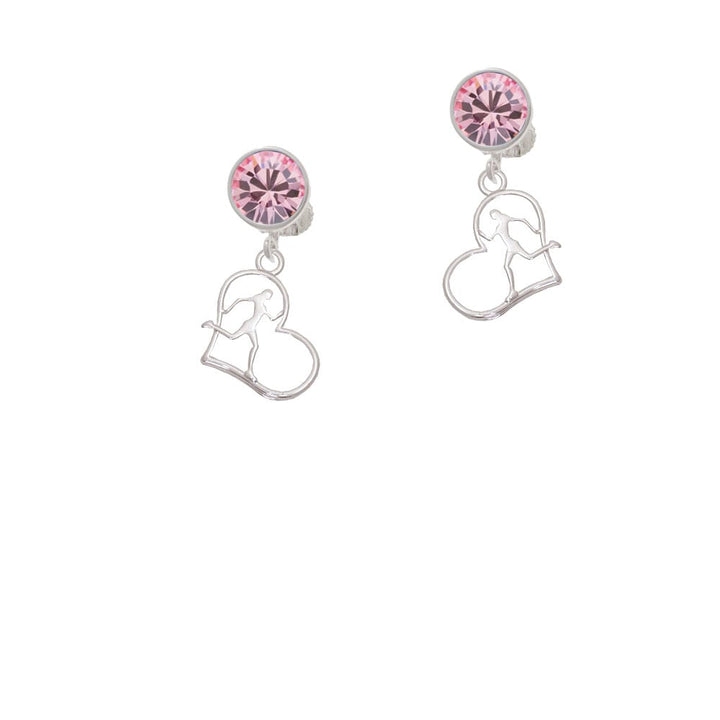 Two Tone Runner Silhouette in Heart Crystal Clip On Earrings Image 1