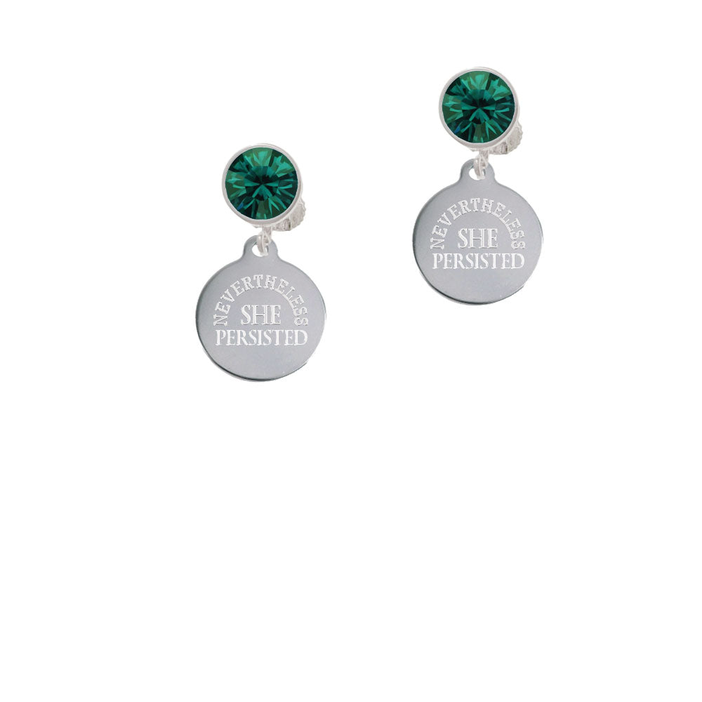 Engraved Nevertheless She Persisted Crystal Clip On Earrings Image 6