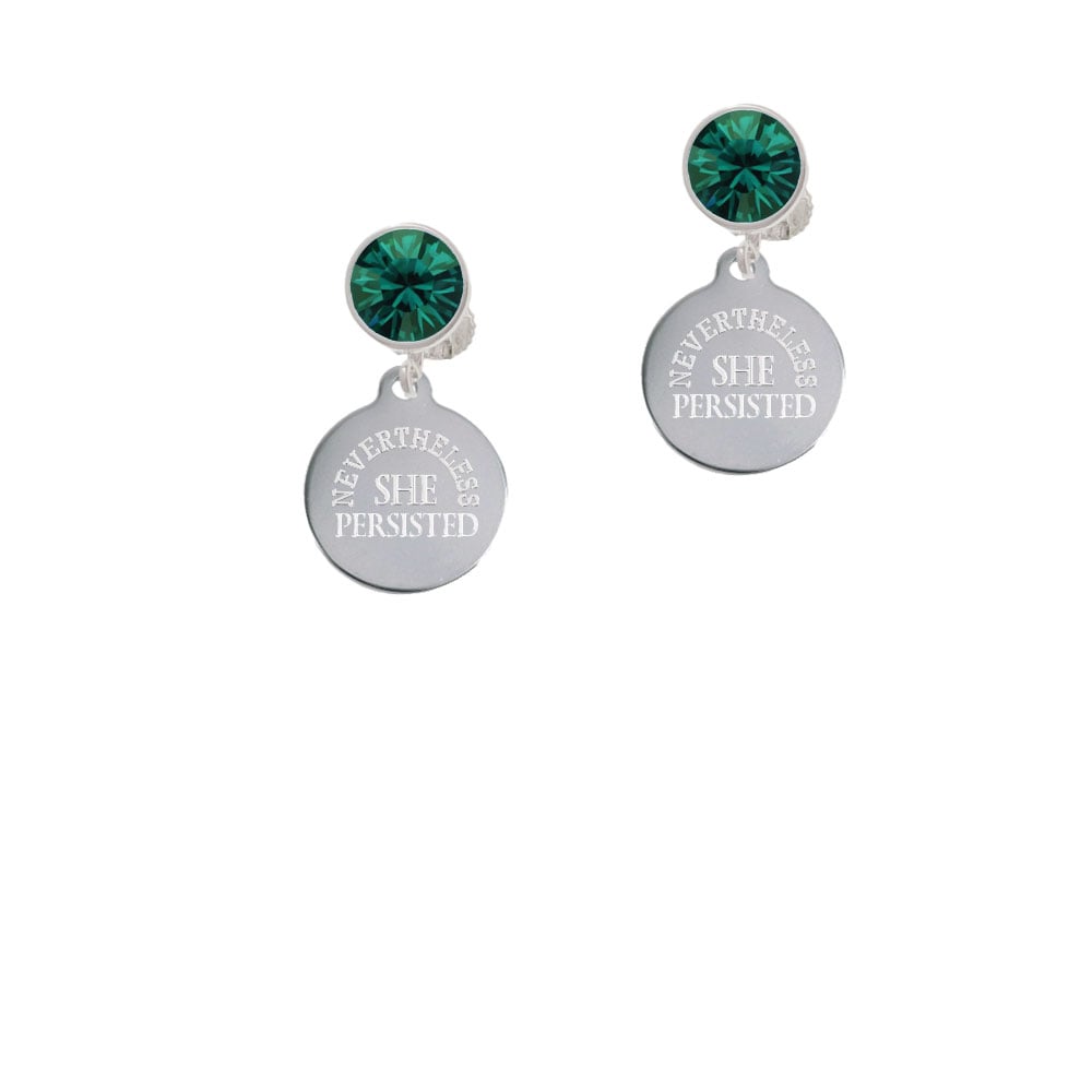 Engraved Nevertheless She Persisted Crystal Clip On Earrings Image 1