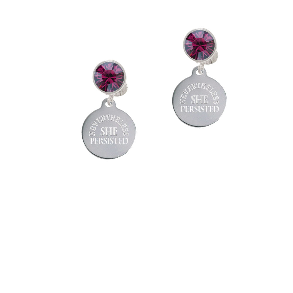 Engraved Nevertheless She Persisted Crystal Clip On Earrings Image 8