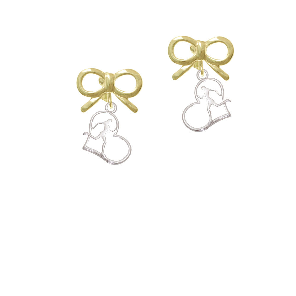 Two Tone Runner Silhouette in Heart Crystal Clip On Earrings Image 10