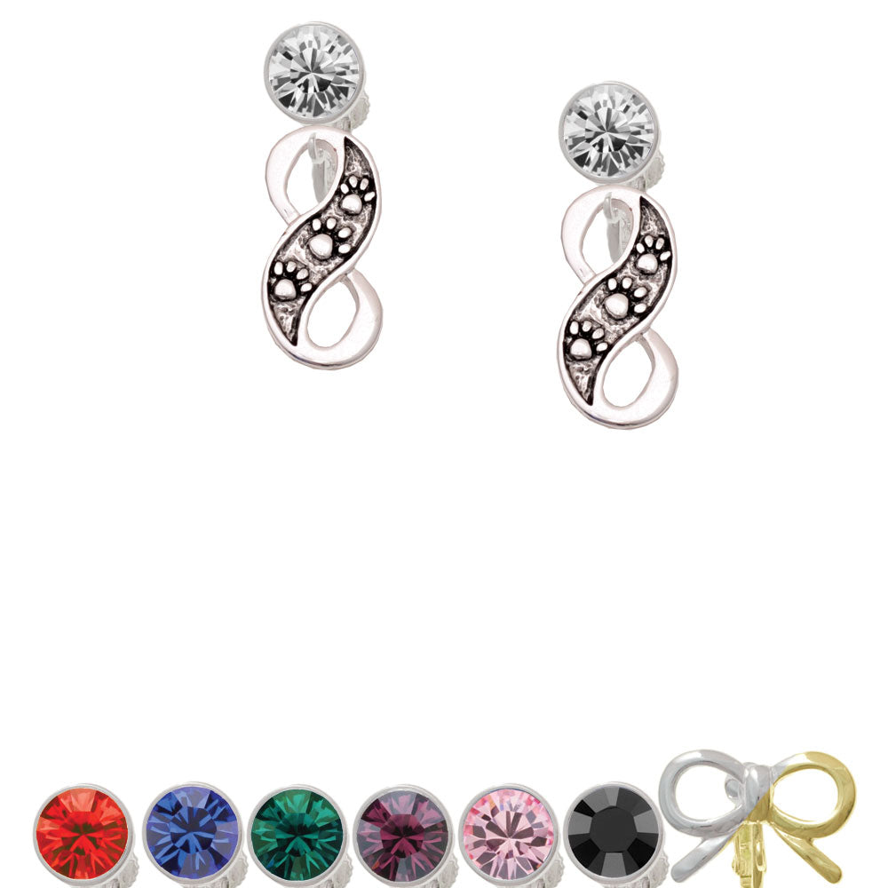 Paw Prints Infinity Crystal Clip On Earrings Image 1