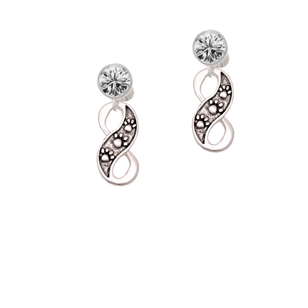 Paw Prints Infinity Crystal Clip On Earrings Image 2