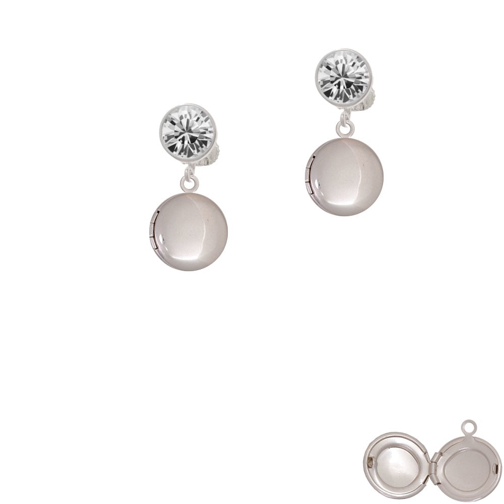 13.5mm Round Locket - Blank Crystal Clip On Earrings Image 1