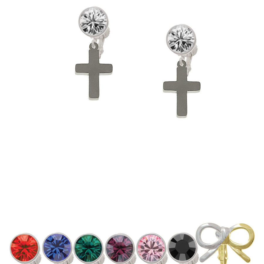 5/8" Blank Cross Crystal Clip On Earrings Image 1