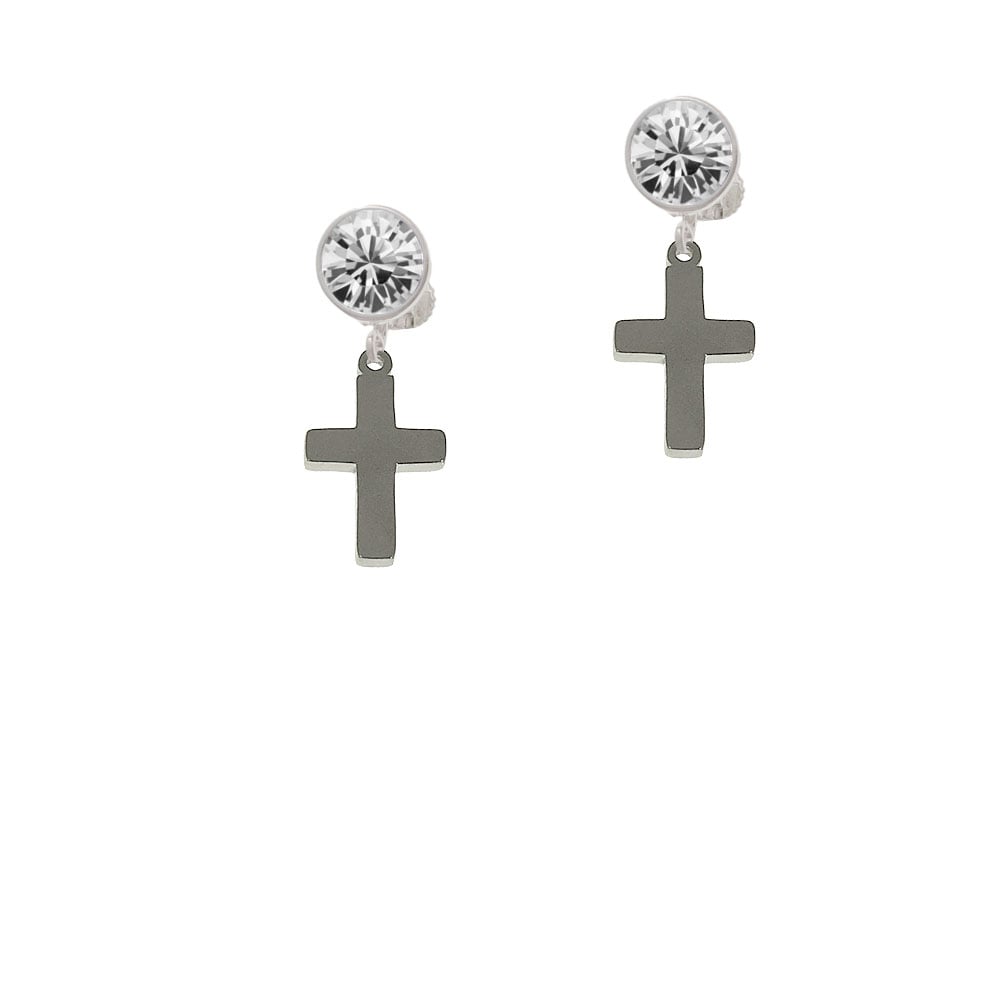 5/8" Blank Cross Crystal Clip On Earrings Image 1