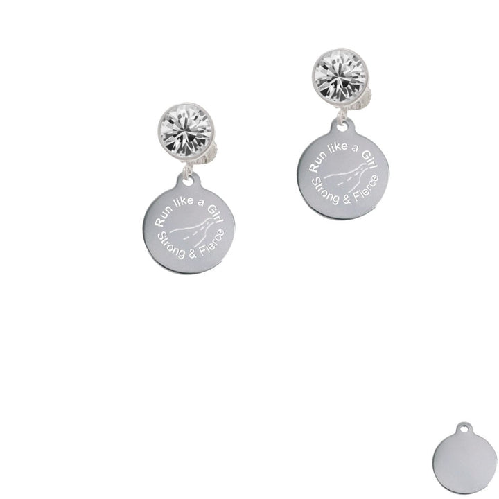 Engraved Run Like a Girl Crystal Clip On Earrings Image 1