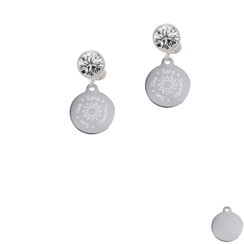 Engraved Sun Sea Sand Crystal Clip On Earrings Image 2